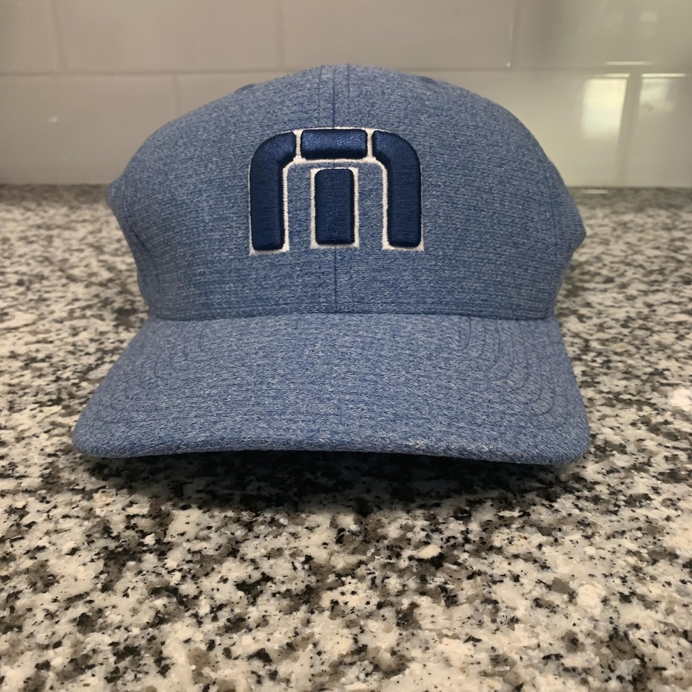 Travis Mathew Hat Cap Fitted Mens S-M Blue Heathered Flexfit Golf Embroidered‎